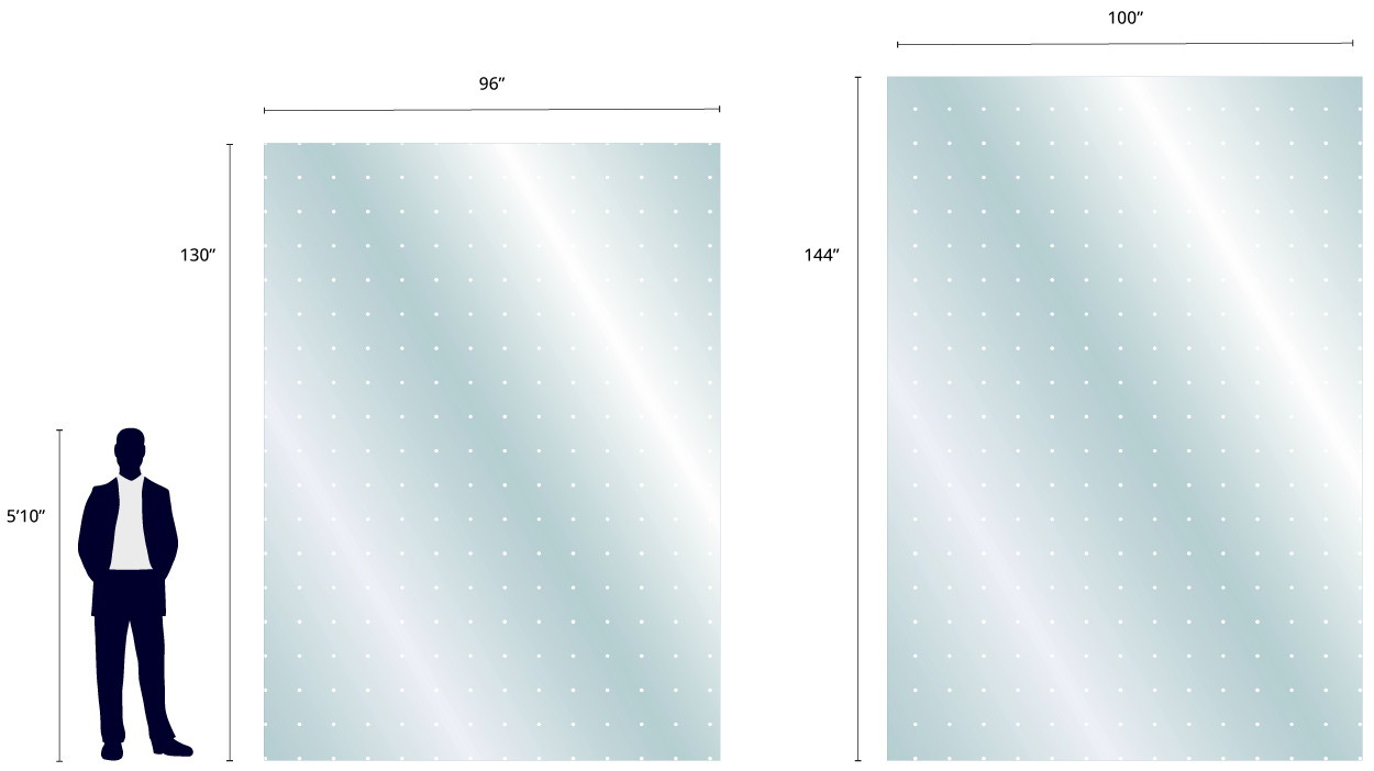 diagram showing the stock sheet sizes available for AviProtek Turbo bird friendly glass